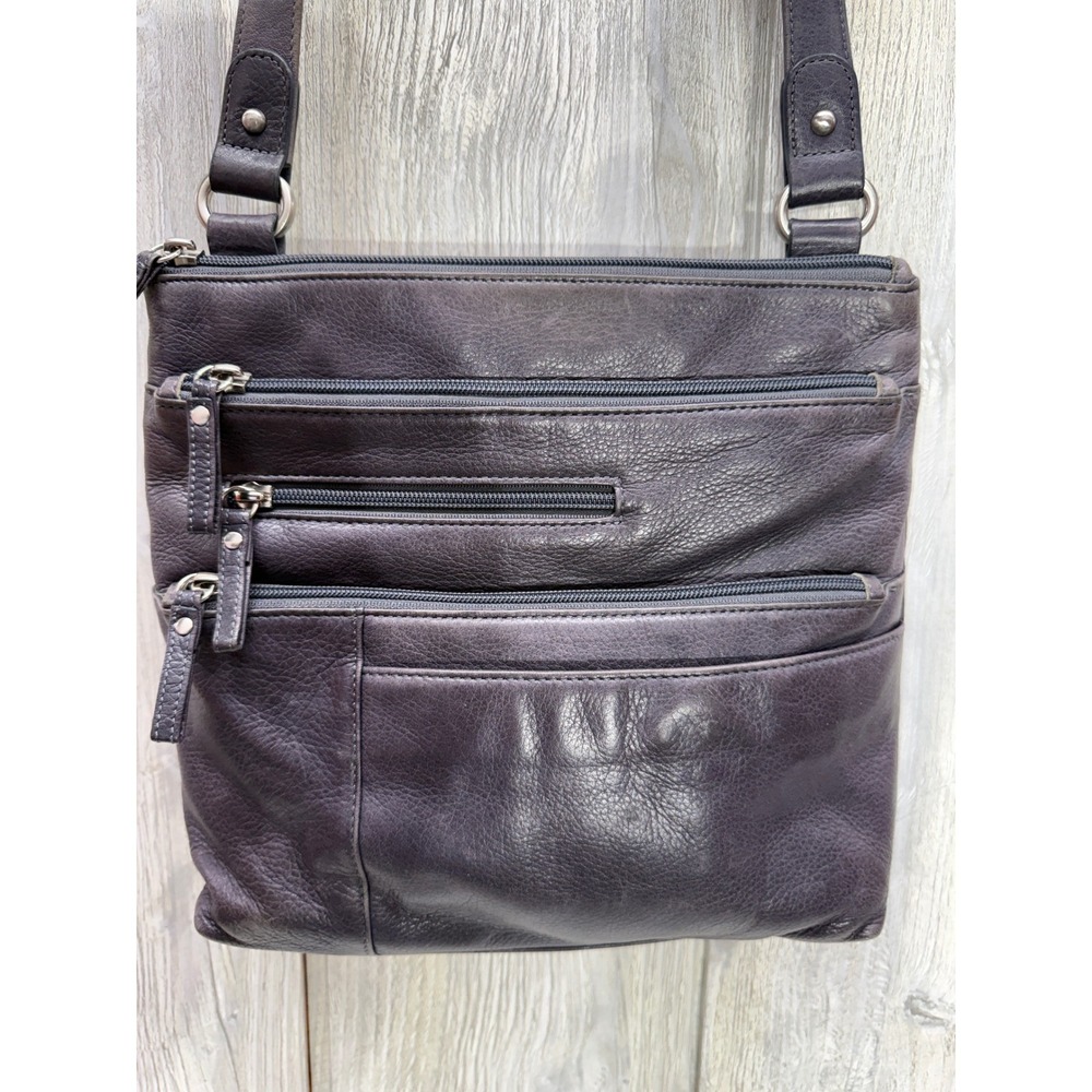 Osgoode Marley Plum Leather Crossbody Bag RFID Multi-Zip Messenger Purple - Picture 2 of 16